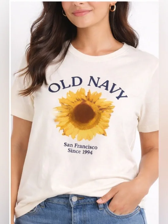 Old Navy Sunflower Graphic Tee Large Cream Yellow Floral San Francisco 1994 - Picture 6 of 8
